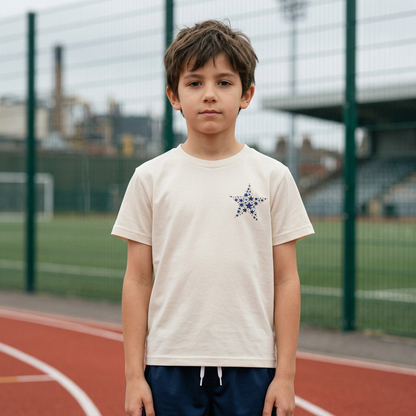 Kids Dry T-Shirt – Hand-Drawn Star by Layla | Quick-Dry | White & Beige