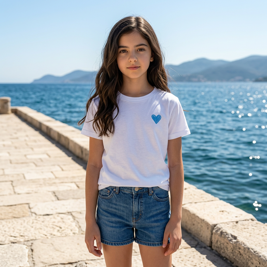 Rainbow Heart Cotton T-Shirt | White | Kids