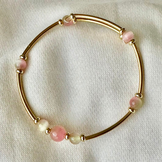 Handmade Memory Wire Bracelet with Natural Green Opal