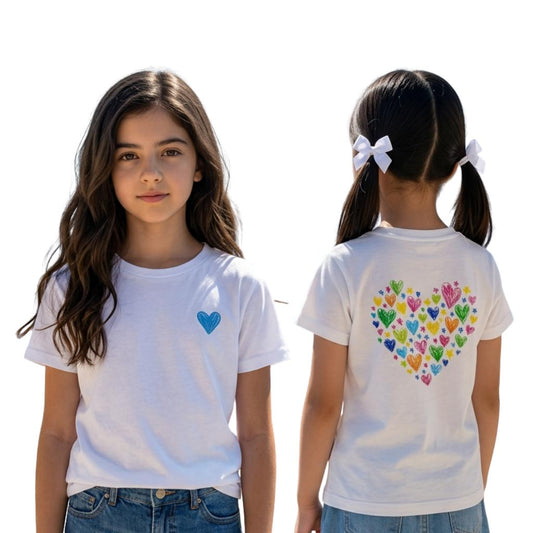 Rainbow Heart Cotton T-Shirt | White | Kids