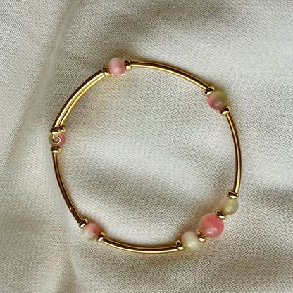 Handmade Memory Wire Bracelet with Natural Green Opal