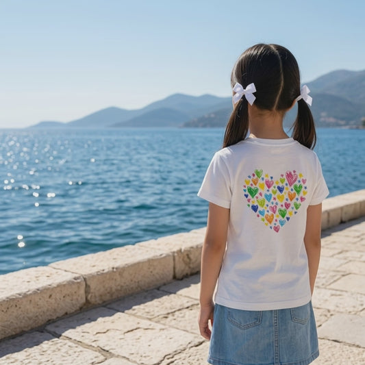 Rainbow Heart Cotton T-Shirt | White | Kids